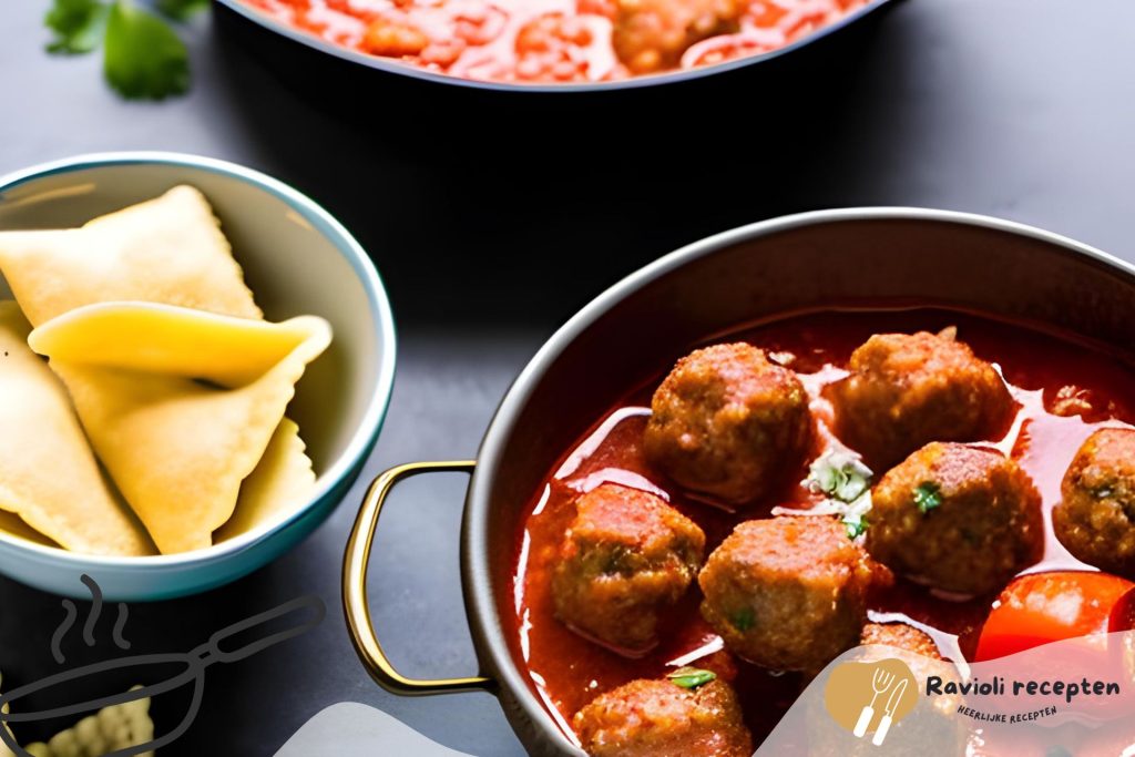 Gehaktballetjes en tomaten ravioli